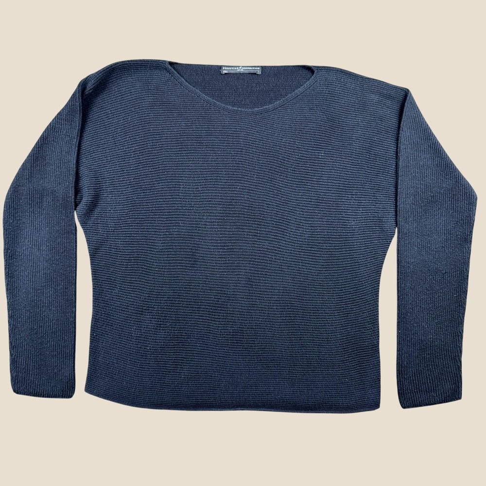 Peruvian Connection Sweater Womens XL Black Ribbed Pima Capsule Tencel Boatneck‎